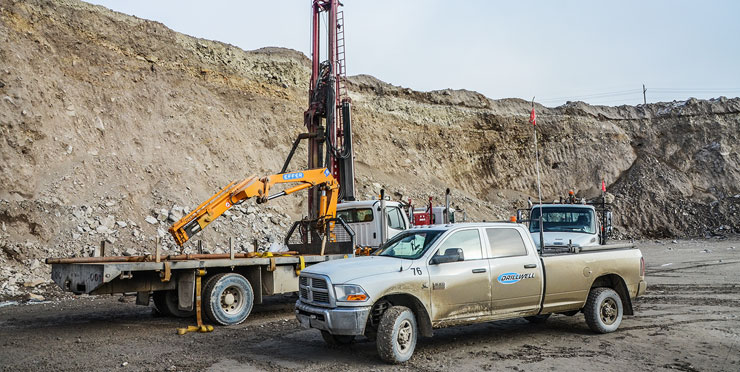 Drillwell vehicles and equipment on a Vancouver Island site
